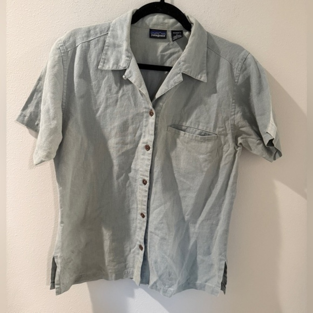Patagonia Womens S Short Sleeve Button Front Shirt Light Gray Lightweight Top